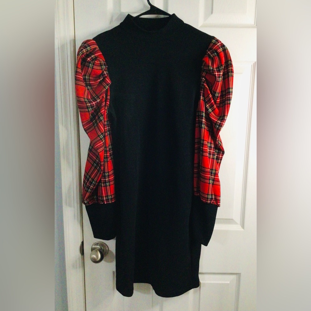 SHEIN Black and Red Plaid Mini Dress